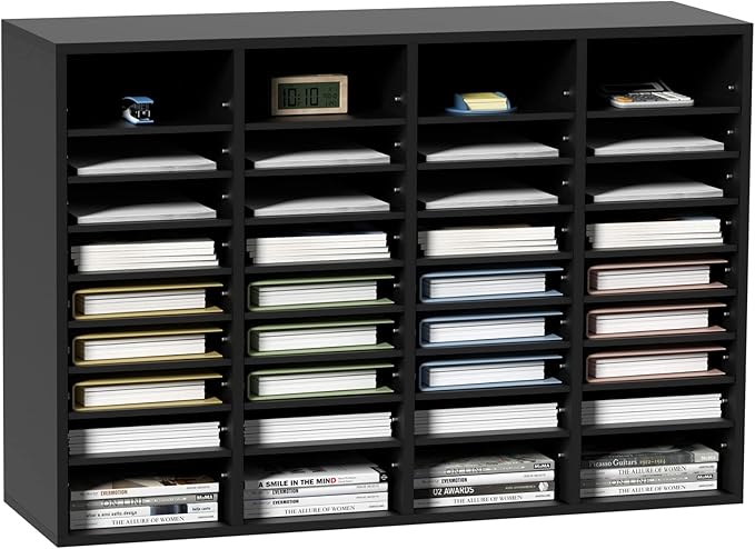 VEVOR Wood Literature Organizer, 36 Compartments, Mailboxes Slot with Removable Shelves, File Sorter for Office, Home, Classroom, or Mailrooms Organization, Black