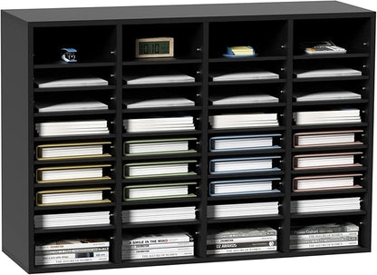 VEVOR Wood Literature Organizer, 36 Compartments, Mailboxes Slot with Removable Shelves, File Sorter for Office, Home, Classroom, or Mailrooms Organization, Black