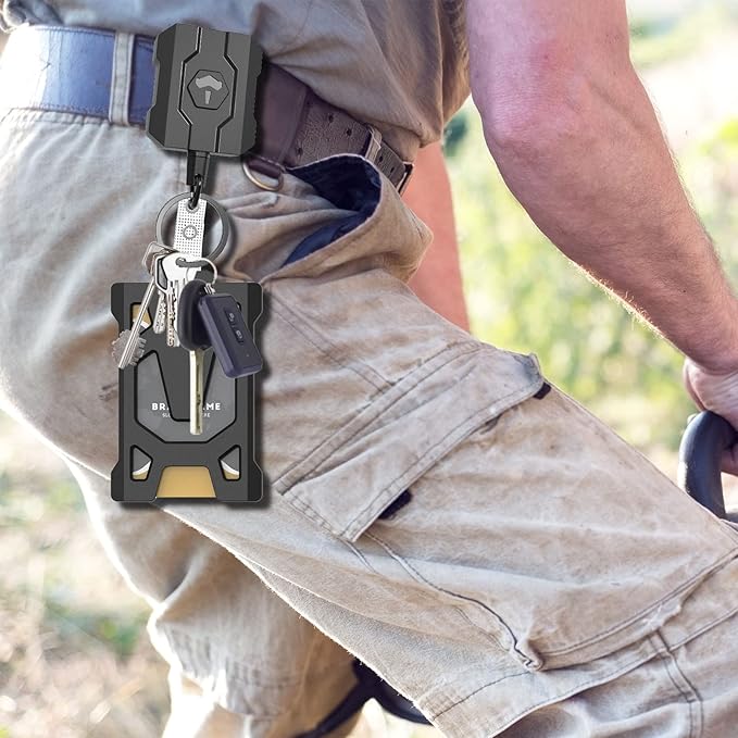 Retractable Keychain Badge Holder with Belt Clip, Heavy Duty Carabiner ID Badge Clip Reel, 32” Steel Retractable Cord, 10 oz Rebound，2 Pack Key Back