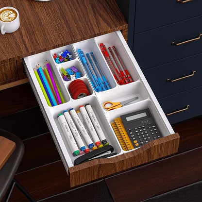 60 Pcs Plastic Drawer Organizer Set,5 Size Small Storage Containers for Organizing Jewelry,Utensil,Junk,Tea,Makeup,Shallow Drawer Organizers Tray Suitable for Office,Desk,Bathroom,Vanity,Kitchen,White