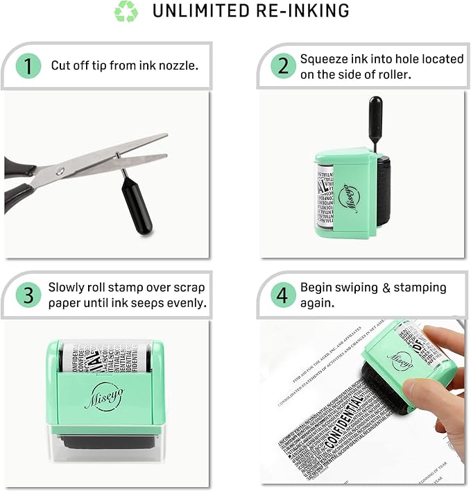 Miseyo Wide Roller Stamp Identity Theft Stamp 1.5 Inch Perfect for Privacy Protection - Mint Green