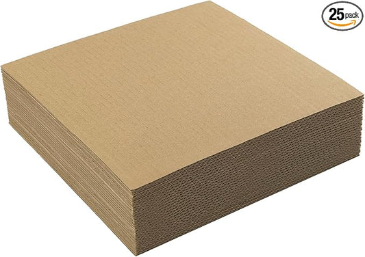 Mat Board Center, 25 pack 12x12 Brown Cardboard sheet, 1/8 inch thick, Flat Corrugated Cardboard Inserts for Packing, Shipping, Mailing, Cardboard Backing, Art Craft Card Board