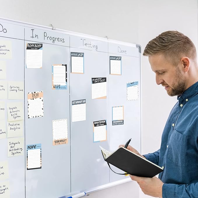 Funny Notepads with Sayings Sticky Funny Office Supplies to Do List Sarcastic Work Assorted Notepad for Workers, 12 Designs, 3 x 3.93 Inch(Retro Style)