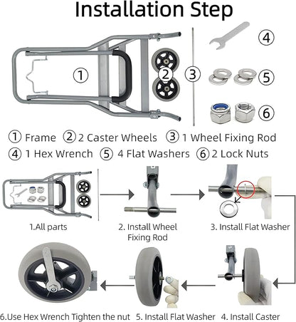Folding Hand Truck with Silent Wheels, 165lbs Luggage Dolly Foldable Dolly Cart Lightweight Portable Folding Dolly Hand Cart Heavy Duty Utility Cart for Home Office Travel Use (Gray 2 Rubber Wheels)