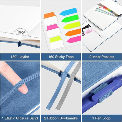 Lined Journal Notebook, 3 Pack A5 College Ruled Notebooks for Work, Hardcover Notebook Each with 2 Pockets & Pen, Leather Journal for Women, Men, 160 Pages, 100GSM Thick Paper (Multi-Colors 5.7"x8.3")