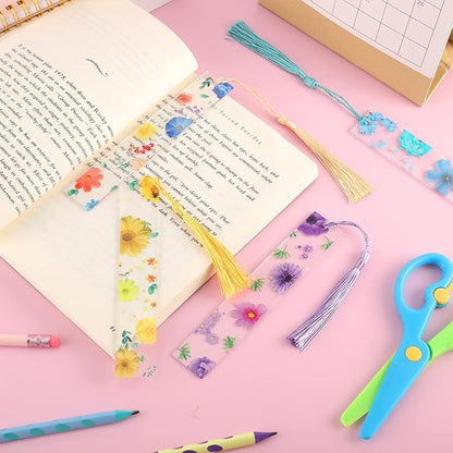 20 Pieces Flower Resin Bookmark Transparent Floral Bookmarks for Women Cute Bookmarks Flower Page Marker with Tassels Graduation Gifts for Women