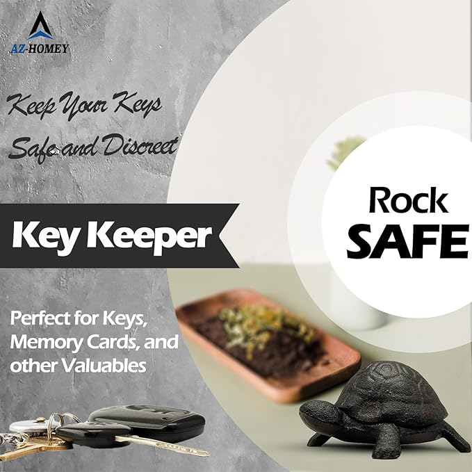 Cast Iron Turtle Key Hider - Outdoor Hidden Key Holder, Decorative Garden Statue, Secret Hiding Spot for Spare Keys, Discreet and Durable Hide-a-Key Solution, Ideal for Home, Yard, and Patio