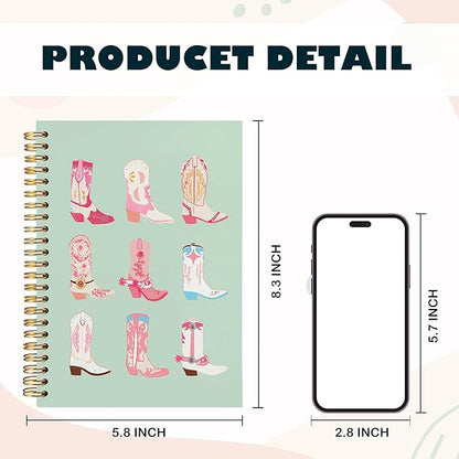 BearCake Cowgirl Boot Notebook, Cowgirl Stuff, Cowgirl Gifts, Western Office Supplies, Western Stuff for Women, Boho Western Notebook Journal 5.5x8.3 green