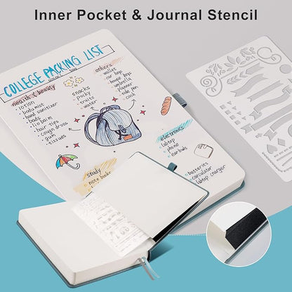 EMSHOI Blank Notebook Journal - 320 Pages, 100gsm Thick Paper, A5 Hardcover Leather, Art Sketchbook for Drawing, Unlined, Plain Sketch Book for Women Men Work Writing, 5.75 X 8.38, GrayBlue