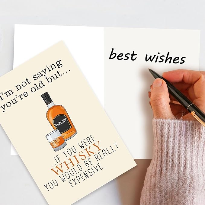 Funny Whiskey Birthday Card for Husband Older, 30th 40th 50th 60th 70th 80th 90th Birthday Card Gifts for Men Him, I'm Not Saying You're Old, Cute Birthday Card for Dad Family