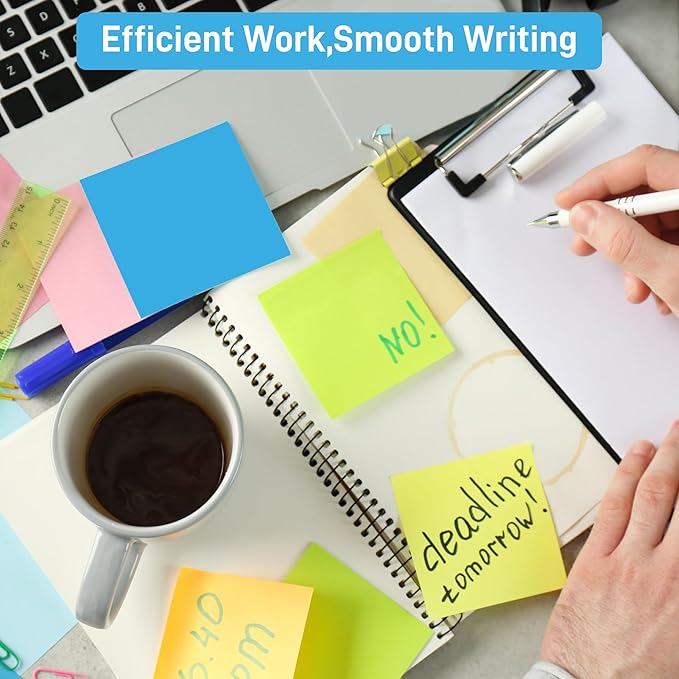 24 Pack Sticky Notes 3x3 Inches, 8 Bright Colors Self-Stick Notes, Strong Adhesive Sticky Memo Pads forHome Office School, 100 Sheets/Pad