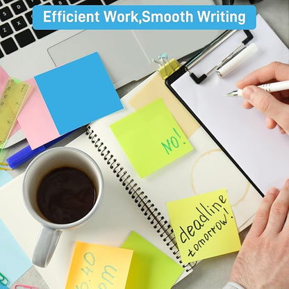 24 Pack Sticky Notes 3x3 Inches, 8 Bright Colors Self-Stick Notes, Strong Adhesive Sticky Memo Pads forHome Office School, 100 Sheets/Pad