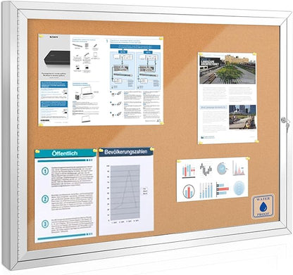 SWANCROWN Outdoor Enclosed Cork Bulletin Board Weatherproof Display Cases Tamperproof Notice Poster Memo Board with Aluminum Frame (Cork, 37x28 inches)