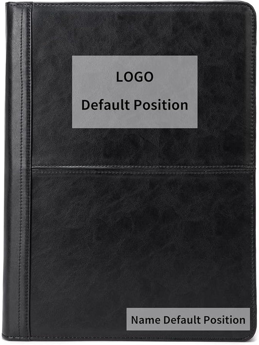 Personalized Leather Portfolio with 3 Ring Binder, Vegan Leather Padfolio Zippered, A4 Notebook Holder Customized Business Folder Organizer Gift for Men and Women, Black