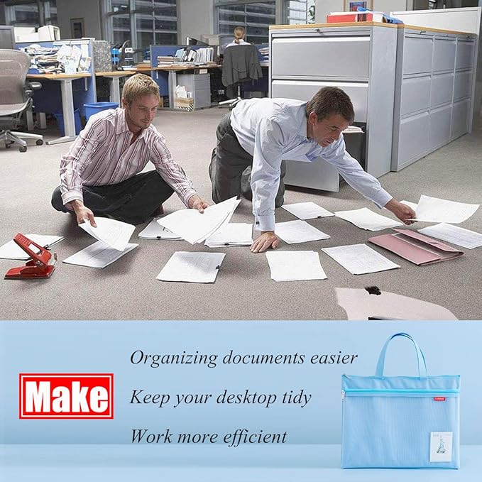 pendancy Mesh Zipper Pouch 11x13.7 in, 2 pcs Large Double Pocket Waterproof File Bag with Handle, A4 Size Foldable Document Storage for Puzzle Project/Cross Stitch/Travel/Office（Blue Green）