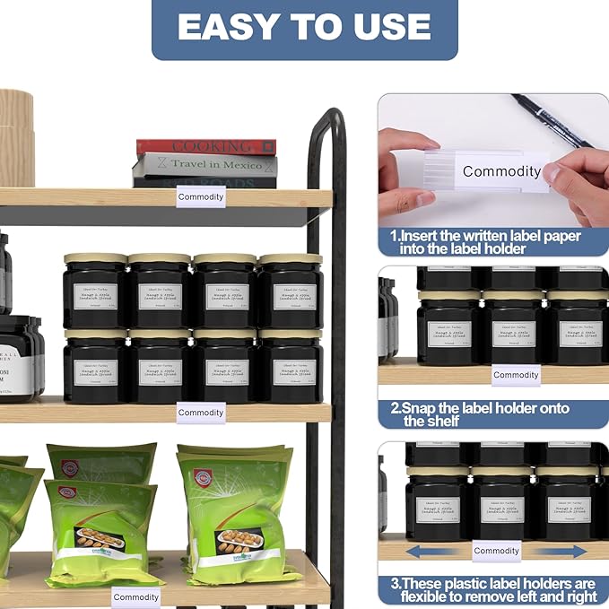 30 Pcs Label Holder Shelf Labels, Wire Shelf Label Holder with Label Paper Inserts, Shelf Labels for Wire Shelving, Metro Shelving Clips Plastic Label Holder Compatible with 1-1/4in Shelves