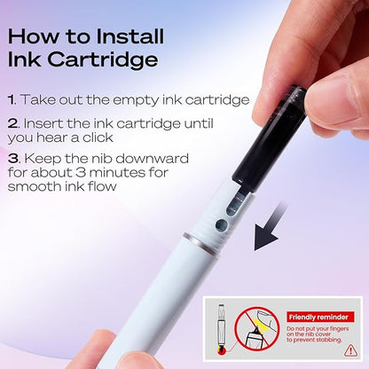 WRITECH Fountain Pen Fine Nib: Black Ink Retractable Pen Set Includes 5 Ink Cartridges Smooth Writing No leaking for Gift (Blue)