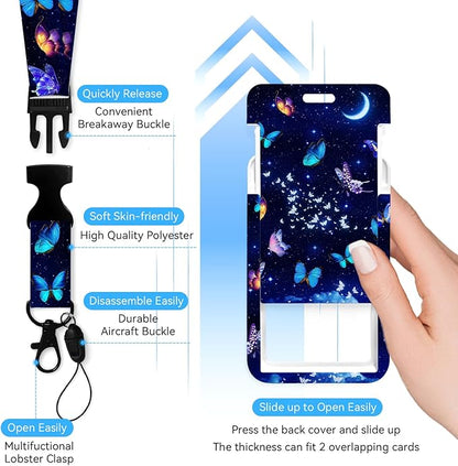 Butterfly Badge Holder with Retractable Reel and Breakaway LanyardBadge Clips Retractable Heavy Duty Badge Reel，Funny Keychain，ID Holder with Breakaway Lanyard for School Nurse Office Teen