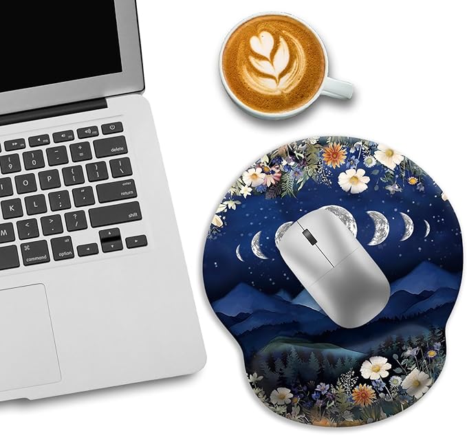 Ergonomic Mouse Pad with Wrist Rest, Moon Mountain Mouse Pad Gaming Mousepad with Non-Slip Pain Relief PU Base, Funny Wrist Support Mouse Pad, Cute Office Desk Accessories Decor Supplies