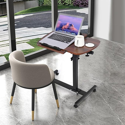 Multifunctional Height Adjustable Table with Wheels | Ultimate Single Workstation, Study Desk, Bedside Table, Recliner Tray Table, Presentation Cart and Laptop Stand | Tilting Tops (Walnut Black)