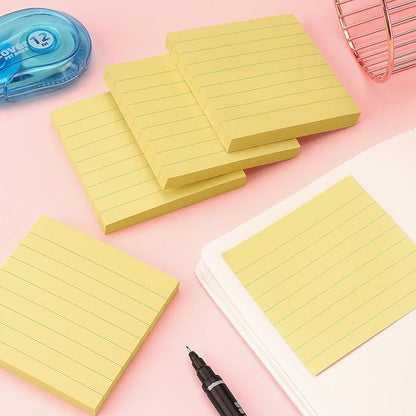 Lined Sticky Notes 3x3 Sticky Notes with Lines Self-Stick Notes Bright Color 4 Pads 90 Sheets/Pad (Yellow)