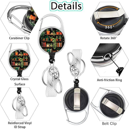 Gctriki Bookshelf Badge Reel Retractable with 360° Swivel Carabiner Clip, Librarians Work ID Badge Holder Retractable Clip, Cute Students Nurse Teacher Book Lover ID Card Holder Keychain Accessories