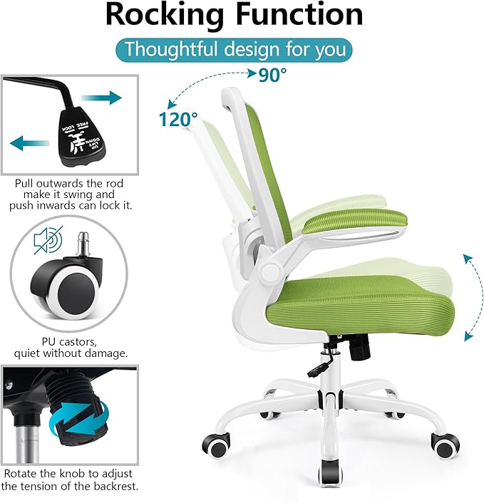 Office Chair, FelixKing Ergonomic Desk Chair Breathable Mesh Chair with Adjustable High Back Lumbar Support Flip-up Armrests, Executive Rolling Swivel Comfy Task Computer Chair for Home Office (Green)