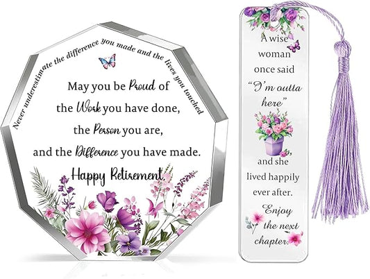 Retirement Gifts for Women Acrylic Plaque Bookmark Set Birthday Gifts for Retire Personalised Thank You Keepsake Bookmarker Collegues Friends Grandma Nana Christmas Appreciate Gifts for Her