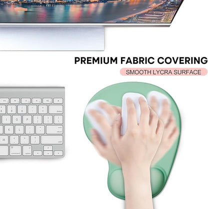 JIKIOU Mouse Pad, 2 Pack Ergonomic Mouse Pads with Comfortable Gel Wrist Rest Support and Lycra Cloth, Non-Slip PU Base for Easy Typing Pain Relief Durable and Easy to Clean Small Pastel Green