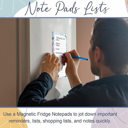 Joyberg Magnetic Notepads for Refrigerator - Flower Design, 50 Sheets Per Pad, 4 Pack Memo Pads for Grocery Lists and To-Dos