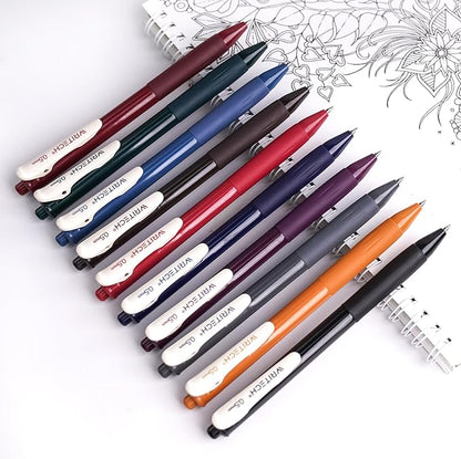 WRITECH Retractable Gel Pens Quick Dry Ink Pens Fine Point 0.5mm 10 Assorted Unique Vintage Colors For Journaling Drawing Doodling and Notetaking (Vintage 1)