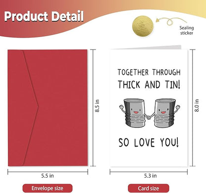 Romantic Anniversary Card for Husband Wife, Funny Birthday Card for Him Her, Cute Wedding Anniversary Card for Women Men, 'Together Through Thick and Tin Love You'