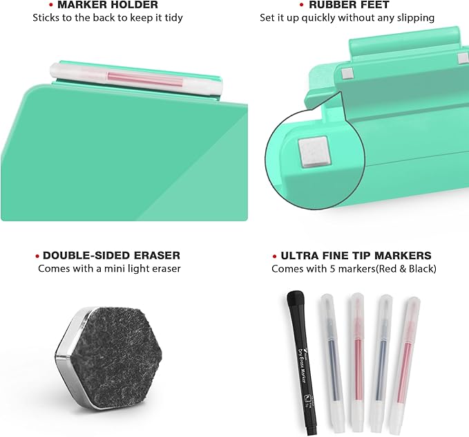 Mint Green Mini Desktop Pure Glass Whiteboard, Small Slope Slick Desk Whiteboard Glass, Desk White Board, Desktop White Board Dry Erase, Stenography Artifact for Office Homeschooling Décor, 8x6 inch