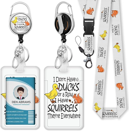 Lanyards for Id Badges, Cute Ducks Holder with Retractable Reel Clip, Funny Work Card Name Tag Keychain Lanyard Vertical ID Card Protector Cover Case for Women Nurse Doctor Teacher Student