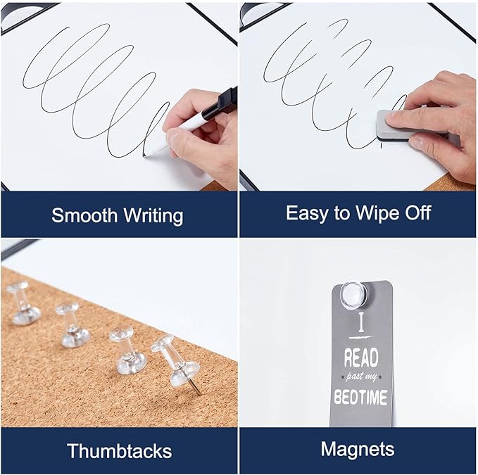 TSJ OFFICE Small Whiteboard Cork-Board - 16" X 12" Portable Aluminum Black Framed Magnetic Dry Erase Board, Small Bulletin Cork Board with Holder for Office, Home and School