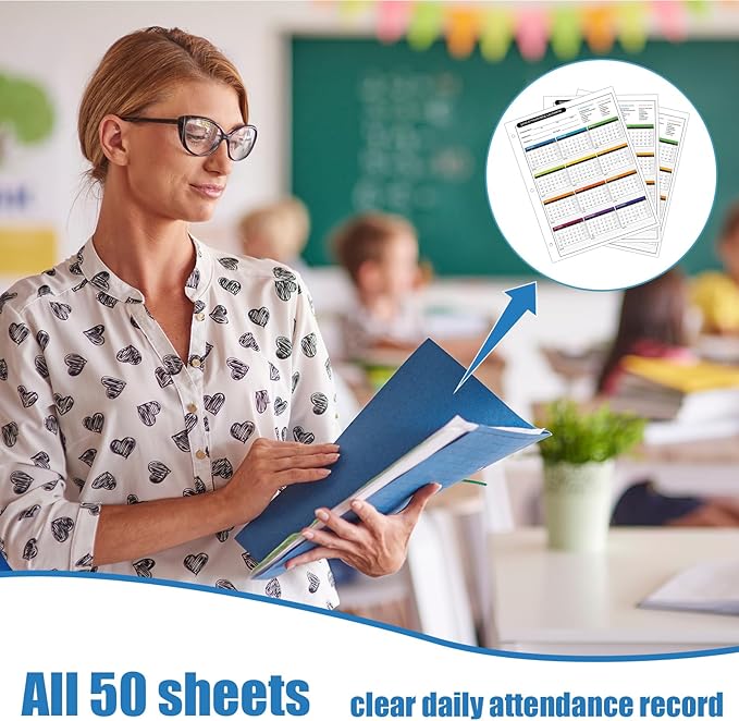 ReliThick 50 PCS 2025 Attendance Calendar Card Stock Paper 2025 Attendance Sheets for 3 Hole Binder Employee Record Folders for Manager, HR, Store Location Managers(Multicolor)