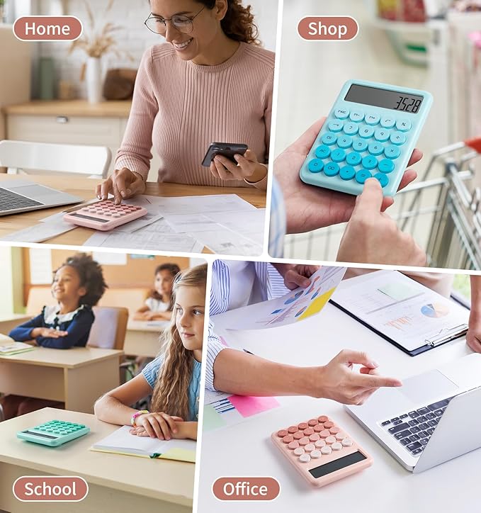 Calculator, Desk Calculators, Cute Pink Calculator, 12 Digit with Large LCD Display, Basic Standard Calculator, Big Button, Aesthetic Calculator, Mechanical Calculator for Office School