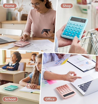 Calculator, Desk Calculators, Cute Pink Calculator, 12 Digit with Large LCD Display, Basic Standard Calculator, Big Button, Aesthetic Calculator, Mechanical Calculator for Office School