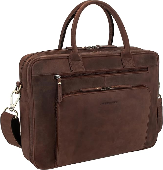 Marc Peter Hamilton Real Leather Business Bag for Men and Women | 15.6 inch Laptop Bag | Shoulder Bag for Men