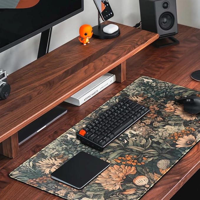 Boho Aesthetic Desk Mat Wildflowers Large Mouse Pad Gaming Desk Pad, XXL Keyboard Mat Full Desktop Women Office Desk Accessories with Stitched Edges Anti-Slip Funny Deskpad, 31.5 X 15.8 in
