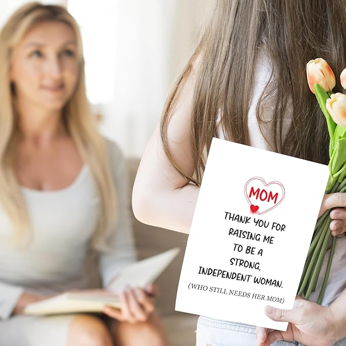 UUEFKTN Funny Mother's Day Card Gift for Women, Birthday Card From Daughter, Thank You For Raising Me To Be A Strong Independent Women