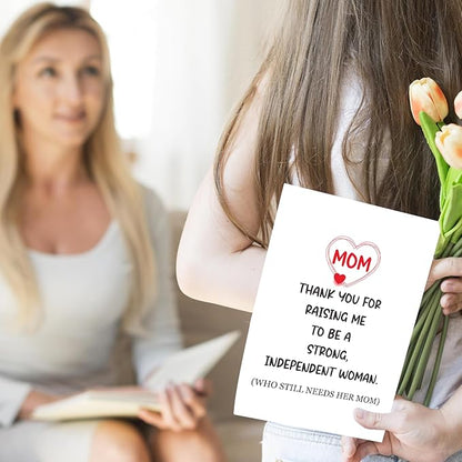 UUEFKTN Funny Mother's Day Card Gift for Women, Birthday Card From Daughter, Thank You For Raising Me To Be A Strong Independent Women