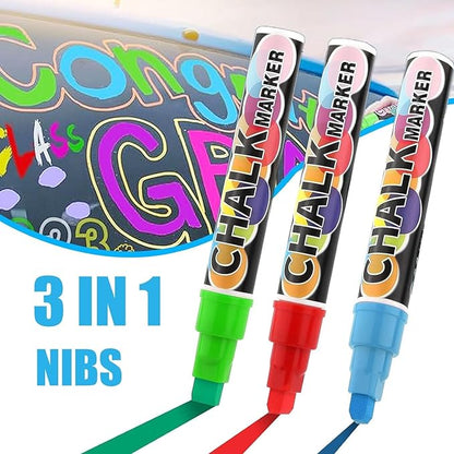 Window Chalk Markers for Cars Glass Washable, 8 Colors Jumbo Liquid Chalk Marker Pens with 15mm 3 in 1 Nib Wide Tip, Chalkboard Markers Car Window Paint Markers Pen for Auto, Mirror, Poster, Business