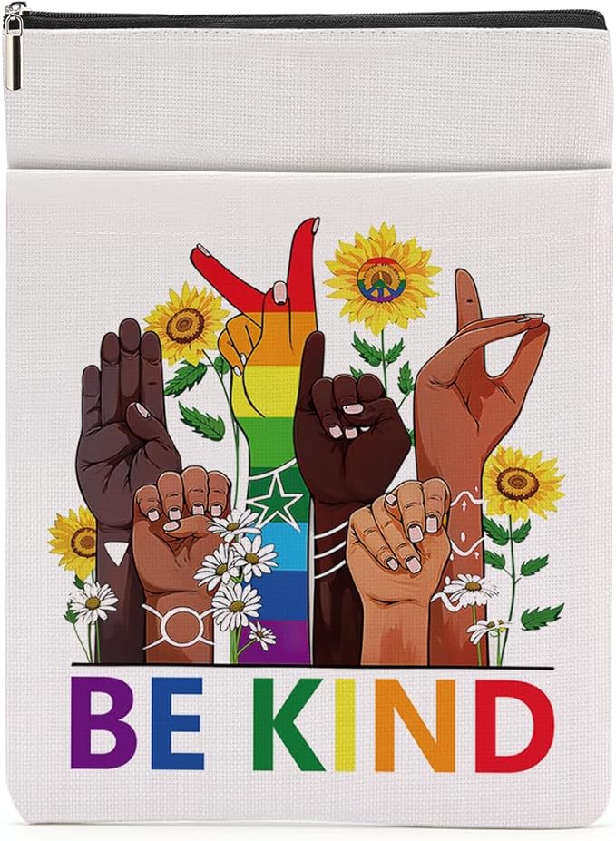 Book Themed Gifts Waterproof Book Sleeve Book Pouch LGBT Equality Rights Reading Gifts for Women Sisters Book Covers for Paperbacks Book Accessories Book Protector with Zipper and Front Pocket