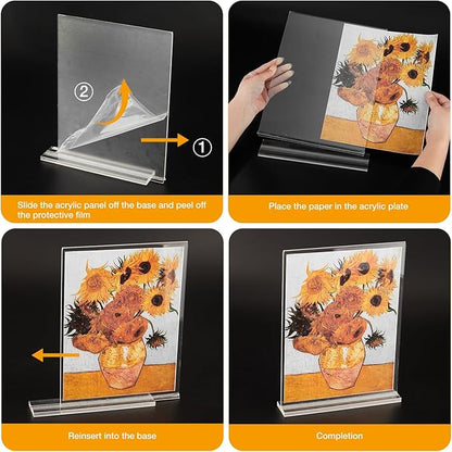 Clear Acrylic Sign Holder 8.5 x 11 - Perfect for Stores, Restaurants, and Offices - Set of 3 T Shape Plastic Sign Frames