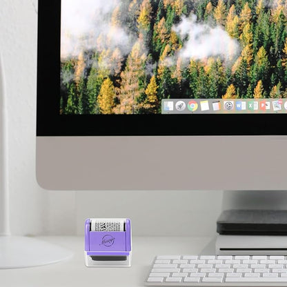 Miseyo Wide Roller Stamp Identity Theft Stamp 1.5 Inch Perfect for Privacy Protection - 3Pack Set (Purple)