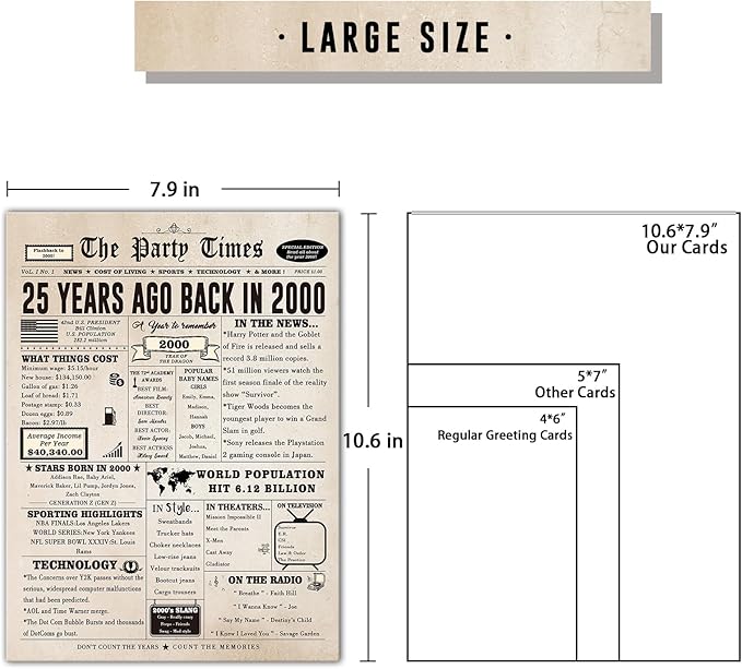 Ziwenhu Vintage 25th Birthday Cards Decorations for Men Women, Jumbo 25 Years Old Bday Card, Best Gifts for 25th Anniversary for Wife Husband, 25th Birthday Gifts, Birthday Ideas for Turning 25