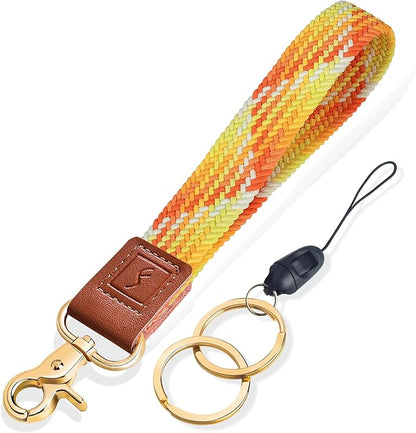 Fishent Stretchy Wristlet Keychain,Braided Cute Wrist Lanyards for Keys, Key Chain Holder for Women Men, Wrist Strap Keychain for Car Keys Phone Camera Wallet ID Badges Card (Gradient Orange)