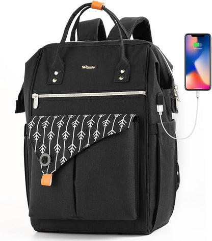 MOMUVO Laptop Backpack for Women, School Backpack 15.6 Inch Notebook Work Backpack with USB Charging Port, Casual Daypack Women College Bookbag for Teacher, Girls, Travel