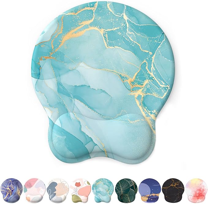 eulps Mouse Pad with Wrist Rest, Comfortable Computer Mousepad with Gel Wrist Support Smooth Surface and Non-Slip PU Base for Pain Relief, Laptop, Office & Home (Blue Marble)